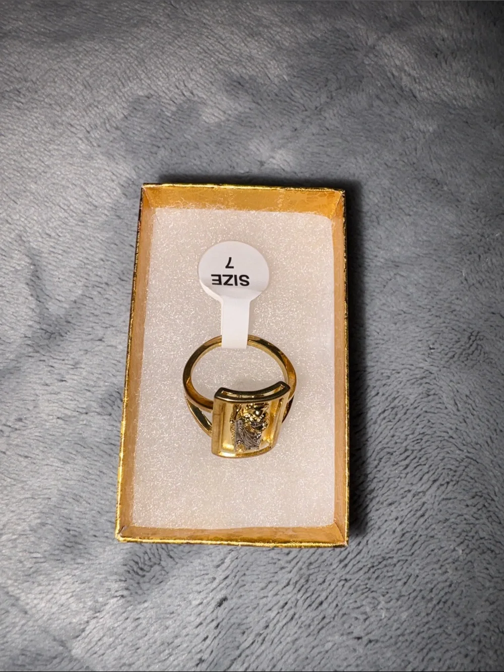 GOLD PLATED 2-TONE SAN JUDAS, SAINT JUDE SQUARE RING